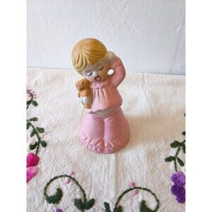 Vintage 1978 Jasco Adorabelles Bisque Porcelain Yawning Gir Teddy Bear Bell